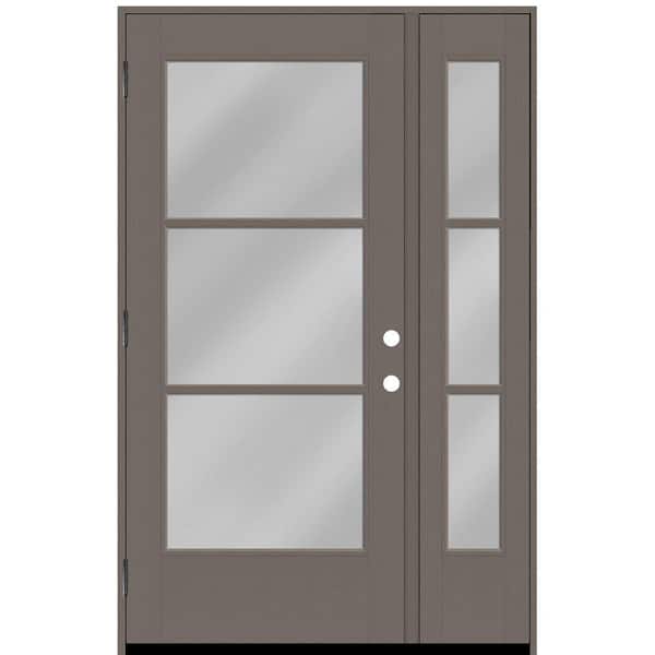 Steves & Sons Legacy 51 in. x 80 in. Icon 3 Lite Modern Clear Glass RHOS Kindling Mahogany Fiberglass Prehung Front Door w/ 12 in. SL