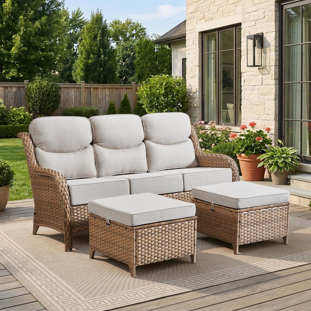 MoonLuxe Yellow Wicker Patio Conversation Set with Beige Olefin 6 in. Thick Cushions/Ottoman (3-Piece) price history on PriceWatchPro