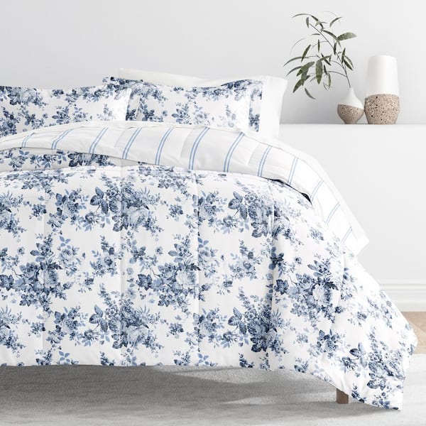 Becky Cameron 7-Piece Cabbage Rose Stripe Stone Pattern Comforter Full Microfiber Bedding Bundle