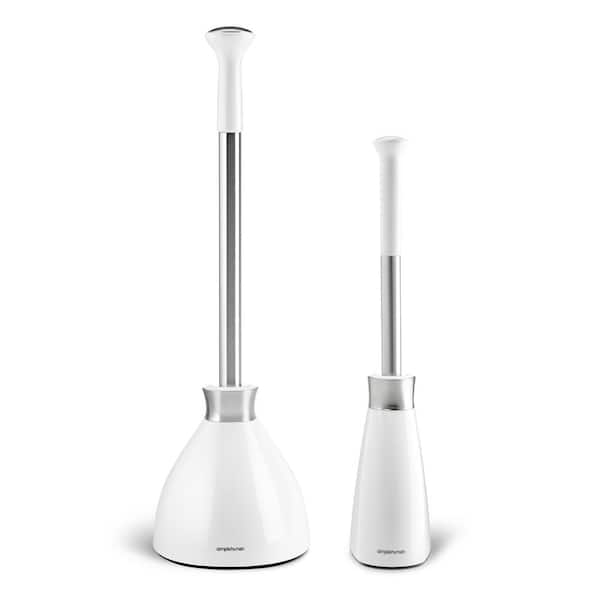 Toilet Plunger and Brush Set with Magnetic Caddy, White
