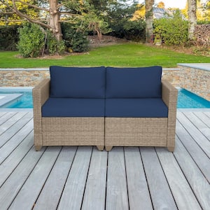 Maui Metal Outdoor Loveseat with Cobalt Cushions