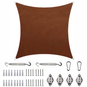 14 ft. x 14 ft. Waterproof Brown Square Sun Shade Sail 220 GSM with Hardware Installation Kit