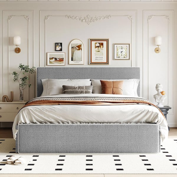 White fabric store upholstered bed