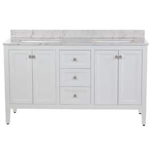 Darcy 61 in. W x 22 in. D Bath Vanity in White with Stone Effects Vanity Top in Lunar with White Sinks