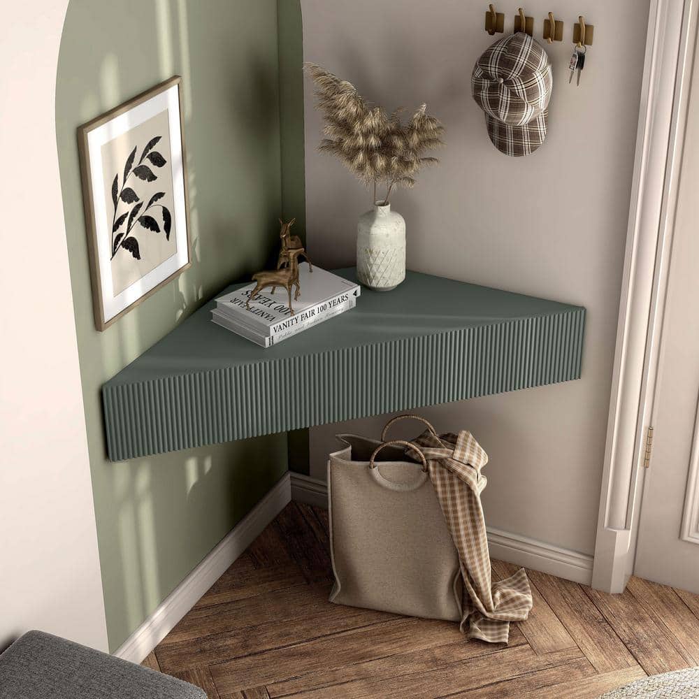 Emmeline Sage Green Composite Wood Corner Floating TV Stand