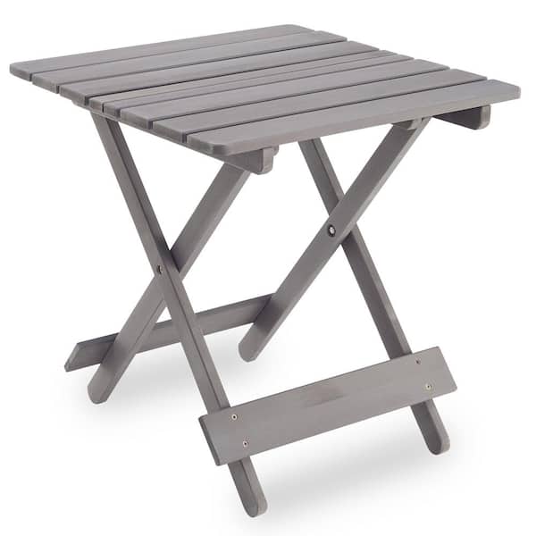 Tunearary 19.69 in. x 19.29 in. x 19.69 in. Gray Wood Adirondack Folding Side Table, Cedar, Indoor Outdoor Garden Patio