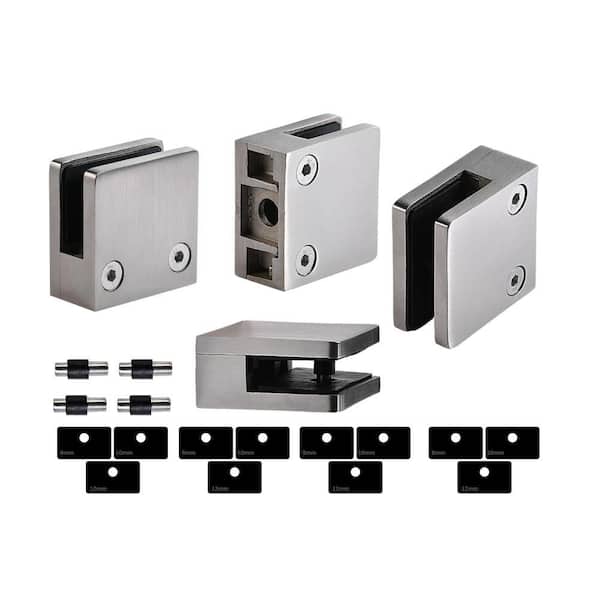 Stainless Steel Glass Clamps in Silver, Adjustable Glass Clamp Brackets, 4 Pieces Included, Fit 1/3 in. to 1/2 in. Glass