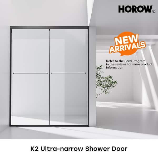 56 in. - 60 in. W x 76 in. H Double Sliding Semi-Frameless Shower Door in Matte Black with 5/16 in. (8 mm) Clear Glass