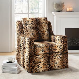 Stewart Tiger Traditional Slipcovered Swivel Chair with Sloped Armrest