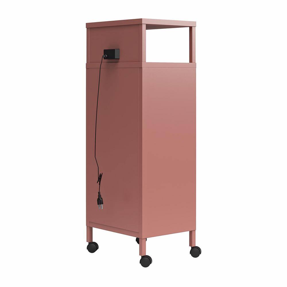 Dusty Rose Metal Locker-Style Rolling Storage Cart