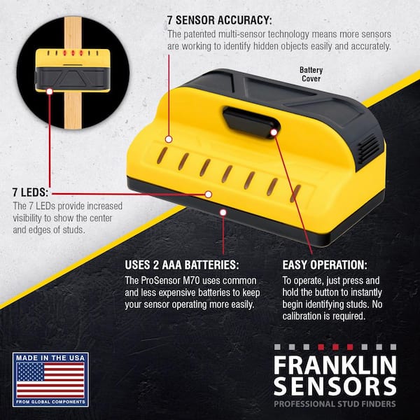 ProSensor M70 Full Width Center and Edge Stud Finder with 7-Sensors, Wood and Metal Stud Detector/Wall Scanner