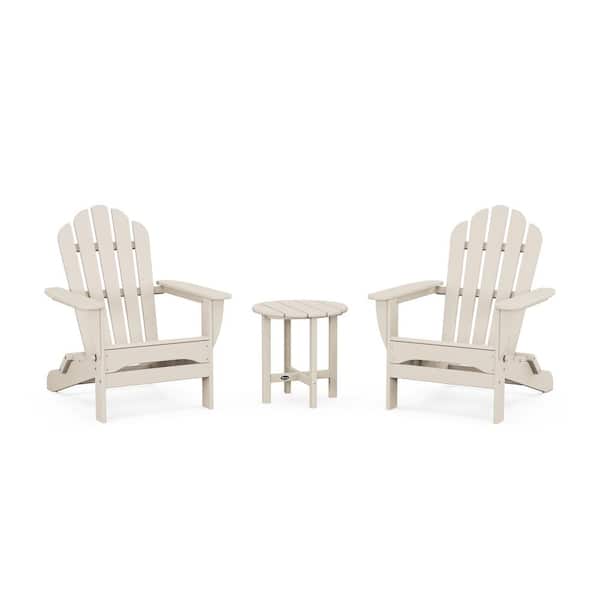 Trex Outdoor Furniture Monterey Bay 3-Piece Plastic Patio Conversation Set in Sand Castle Folding Adirondack