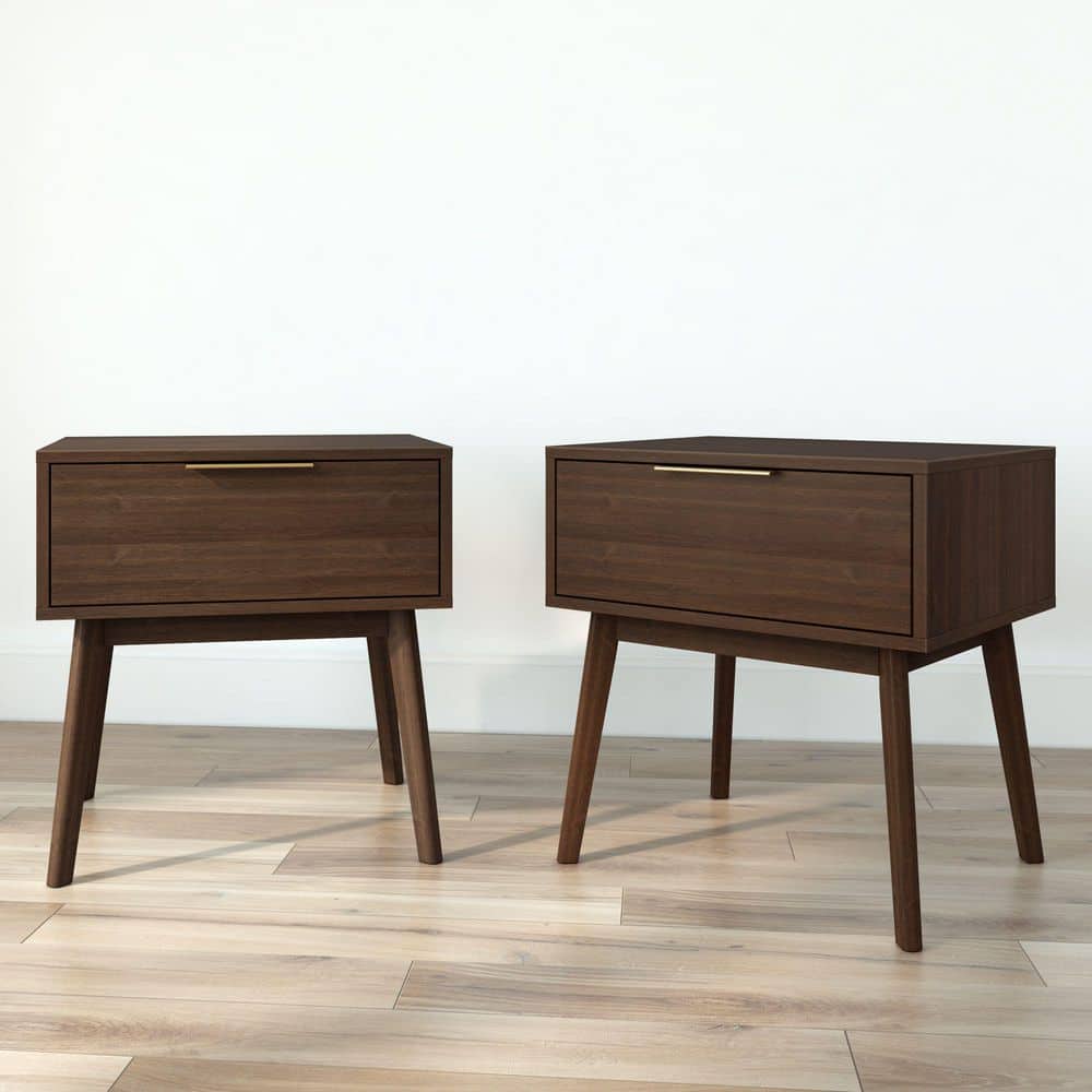 Haven Walnut 1 Drawer 24 in. W Nightstand, (Set of 2)