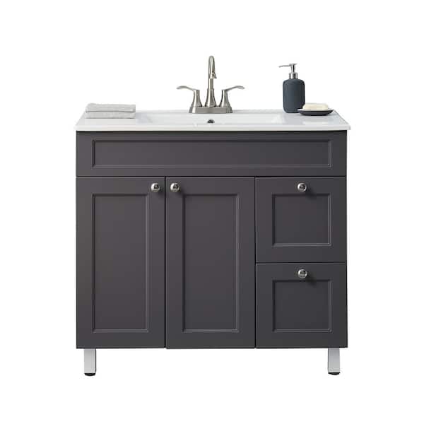 VC CUCINE 36 in. W x 19 in. D x 33 in. H Morden Bathroom Vanity in Gray with Ceramic Sink in White