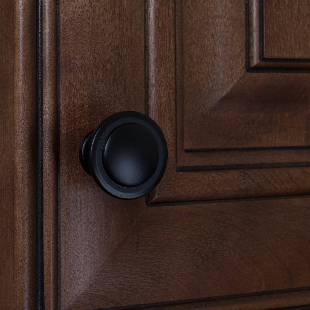 Matte Black Round Zinc Alloy Cabinet Knob with Mounting Hardware