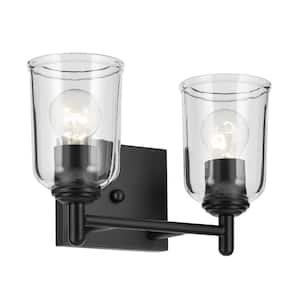 Shailene 12.5 in. 2-Light Black Traditional Bathroom Vanity Light with Clear Glass