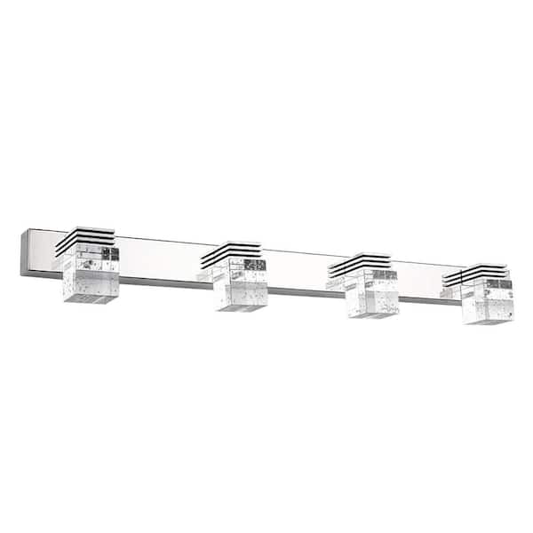 24.4 in. 4-Light Silver and Clear LED Mirror Vanity Light Make-up Light Over Mirror for Bathroom Bedroom (White Light)