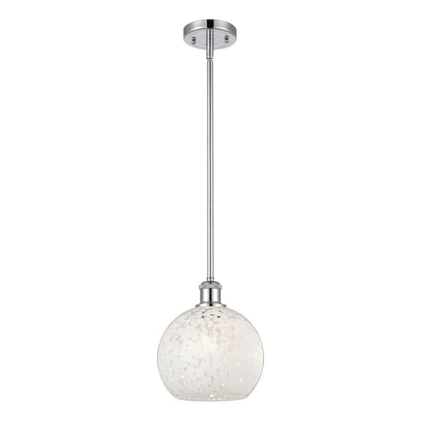 White Mouchette 100-Watt 1-Light Polished Chrome Standard Mini Pendant Light with Painted Glass Shade, No Bulbs Included