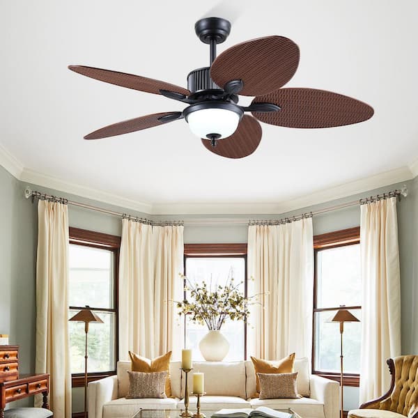 50 in. Indoor/Outdoor Brown Retro 5 Palm Leaf Shaped Blades Ceiling Fan with Dimmable LED Light and Remote