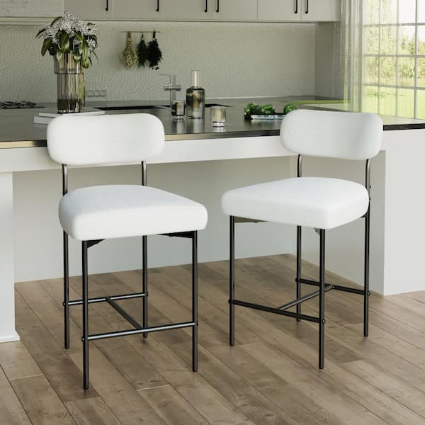 Hommpa 26 in. H White Kitchen Bar Stools Counter Height Bar Stools with Adjustable Foot Pads (Set of 2)