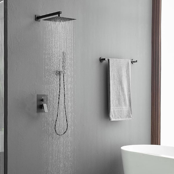Single Handle 2-Spray 12" Rainfall Shower Faucet Fixture Combo Set 2.5 GPM Shower System with Handheld in Matte Black