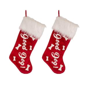 21 in. H Polyester Velvet Christmas Stocking with Plush Cuff- Good Dog (2-Pack)