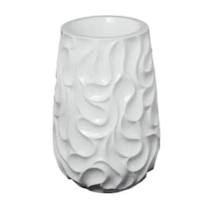 24 in. White Wave Inspired Textured Resin Decorative Vase