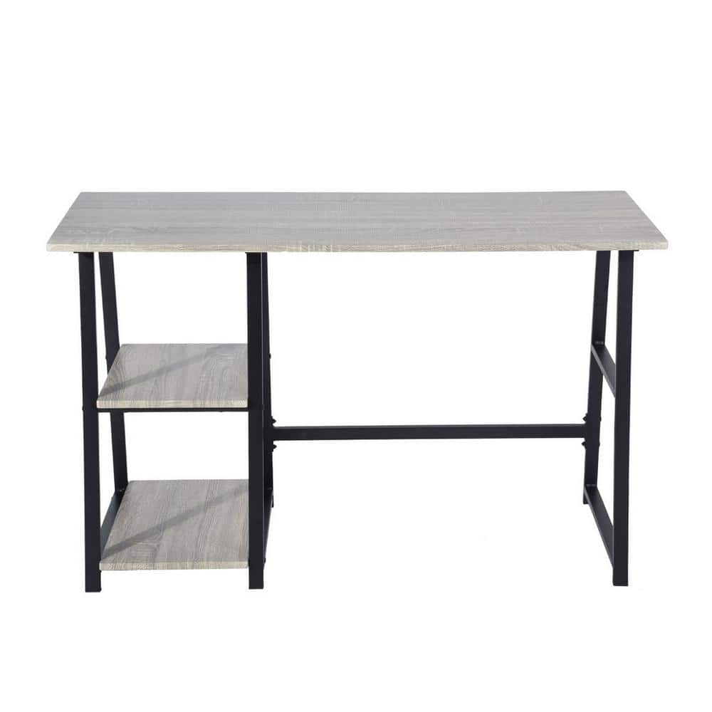 47.4 in. Rectangular Dark Grey Metal Frame Wooden Writing Desk with 2 Storage Racks