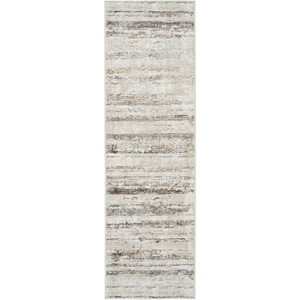 Nourison Glam Cream Grey 2 ft. x 8 ft. Contemporary Runner Area Rug ...