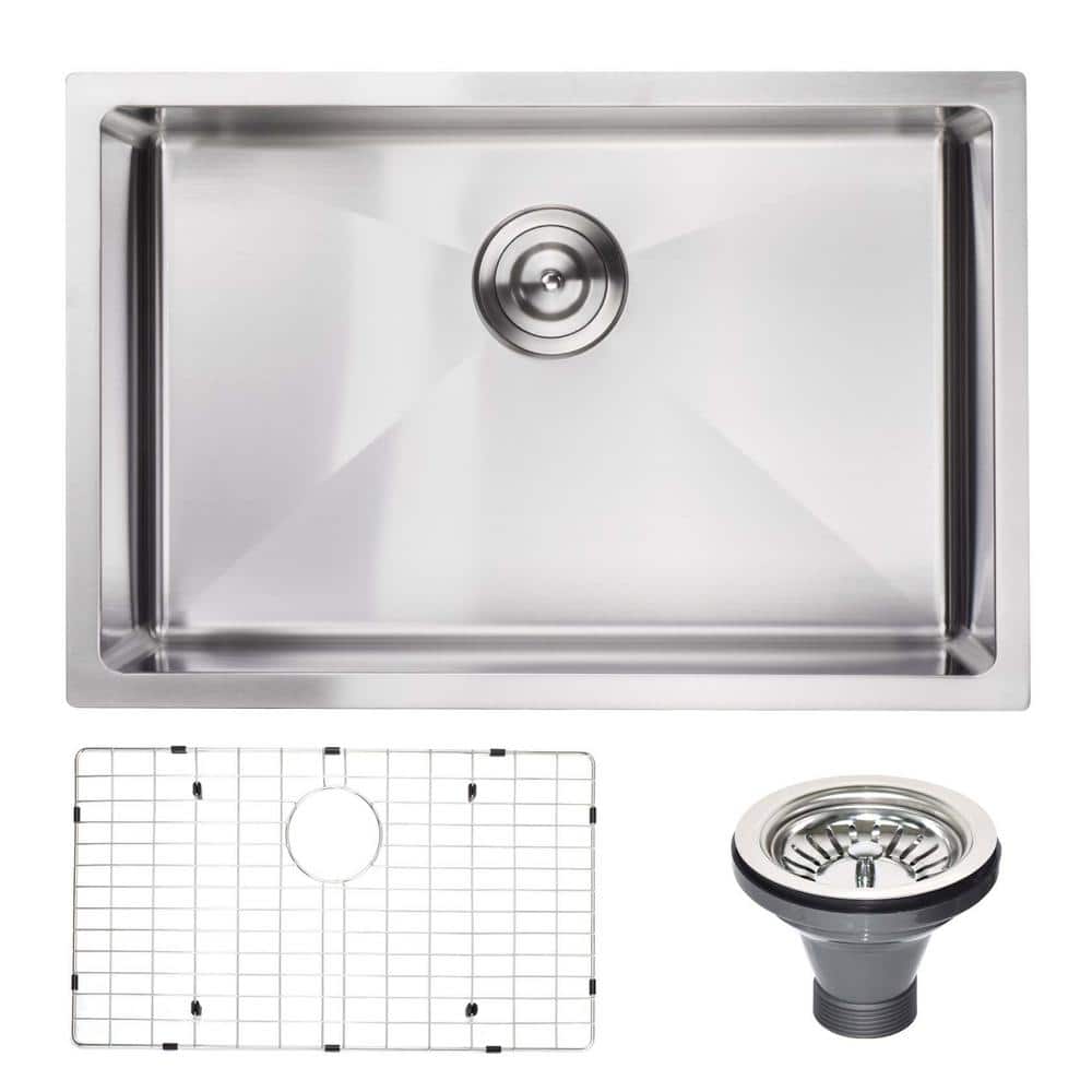 27 in. Undermount Single Bowl 18-Gauge Silver Bowl Stainless Steel Kitchen 
