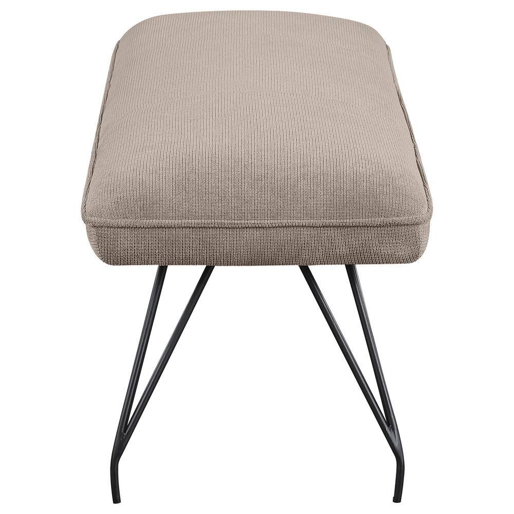 Beige Mid-Century Modern Upholstered Dining Bench with Hairpin Legs