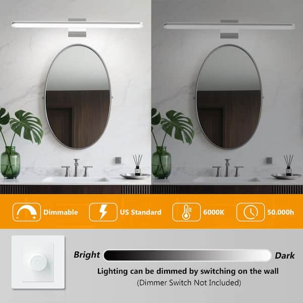 31.5 in. 1-Light Chrome Modern Dimmable LED Vanity Light Bar 6000K Mirror Light with Acrylic Shade