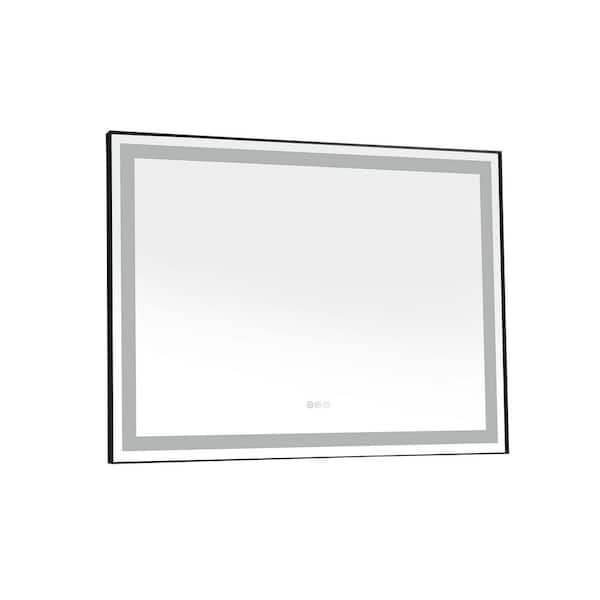 Whatseaso 48 in. W x 36 in. H Rectangular Aluminum Framed High Lumen+Anti-Fog LED Wall Bathroom Vanity Mirror in Matte Black
