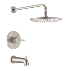 Modern 1-Handle Wall Mount Tub and Shower Trim Kit in Spotshield Brushed Nickel (Valve Not Included)