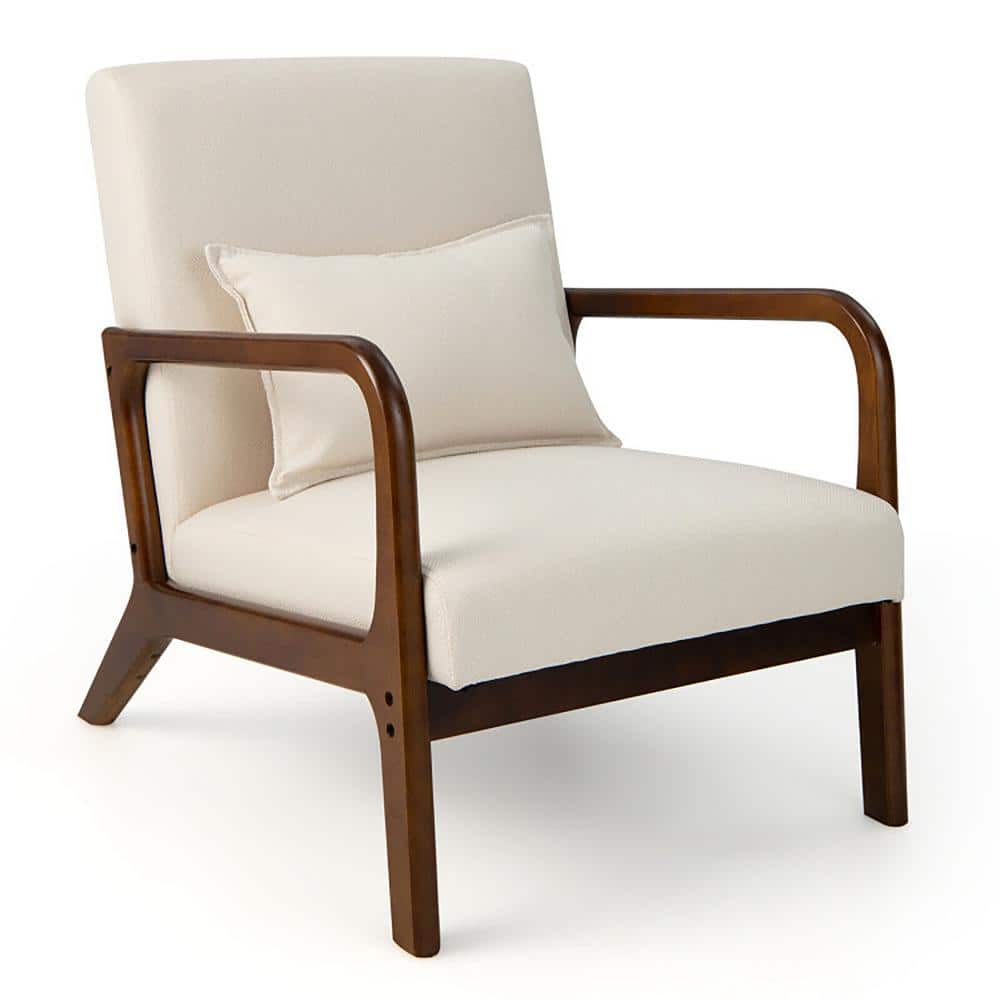 Clihome Beige Modern Accent Chair with Rubber Wood Frame and