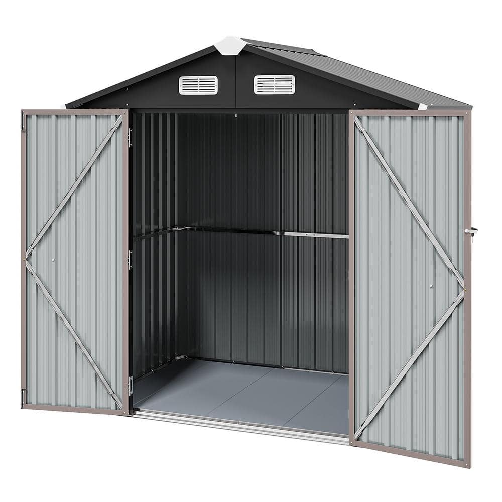 Sizzim 6 ft. x 4 ft. Metal Storage Brown Shed with Lockable