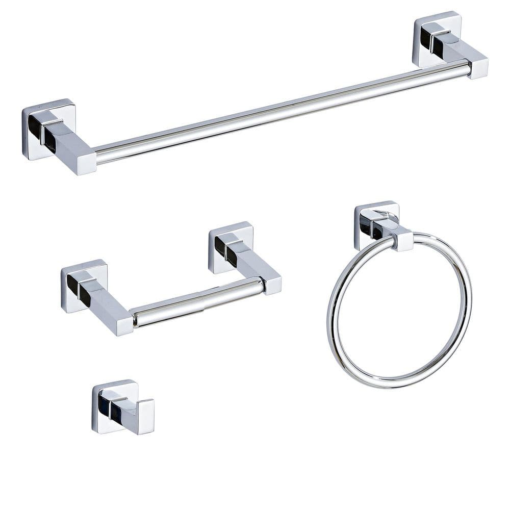 4-Piece 16 in. Stainless Steel Bathroom Hardware Set, Towel Ring, Robe Towel Hooks Toilet Paper Holder in Chrome price history on PriceWatchPro