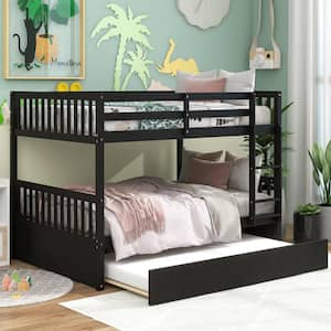 Espresso Wood Full Over Full Bunk Bed with Trundle And Ladder