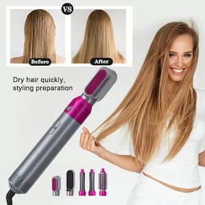 5 in.-1 Curling Wand Hair Dryer Set Professional Hair Curling Iron for Multiple Hair Types and Styles, Fuchsia