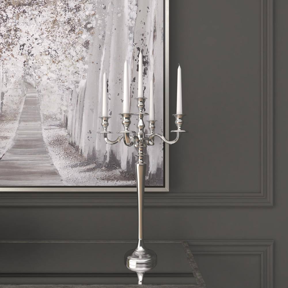 Tall Silver Aluminum 5-Holder Traditional Candelabra