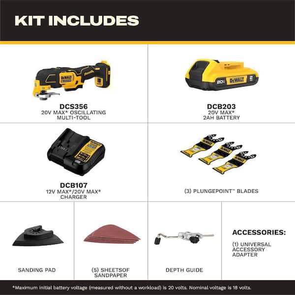 20V MAX XR Cordless Brushless 3-Speed Oscillating Multi Tool with (1) 20V 2. 0Ah Battery and Charger