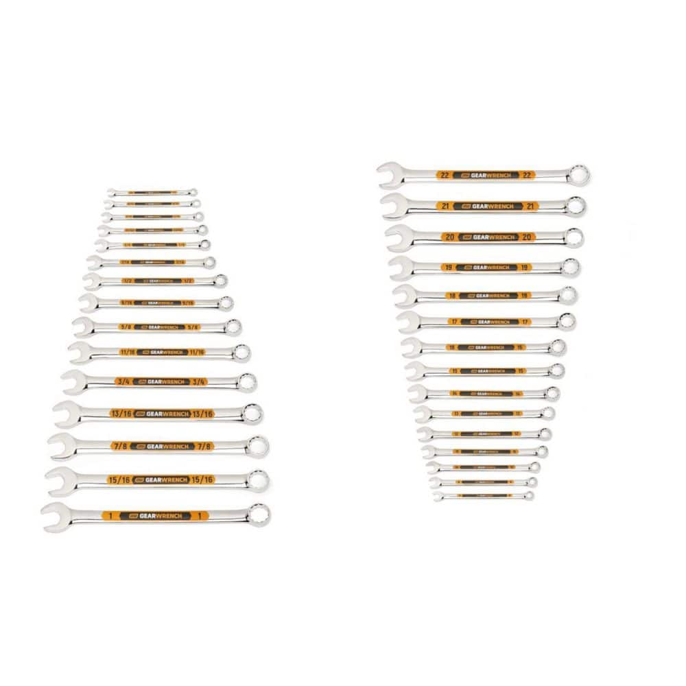 12-Point SAE/Metric Hi-Viz Long Pattern Combination Wrench Set (30-Piece)
