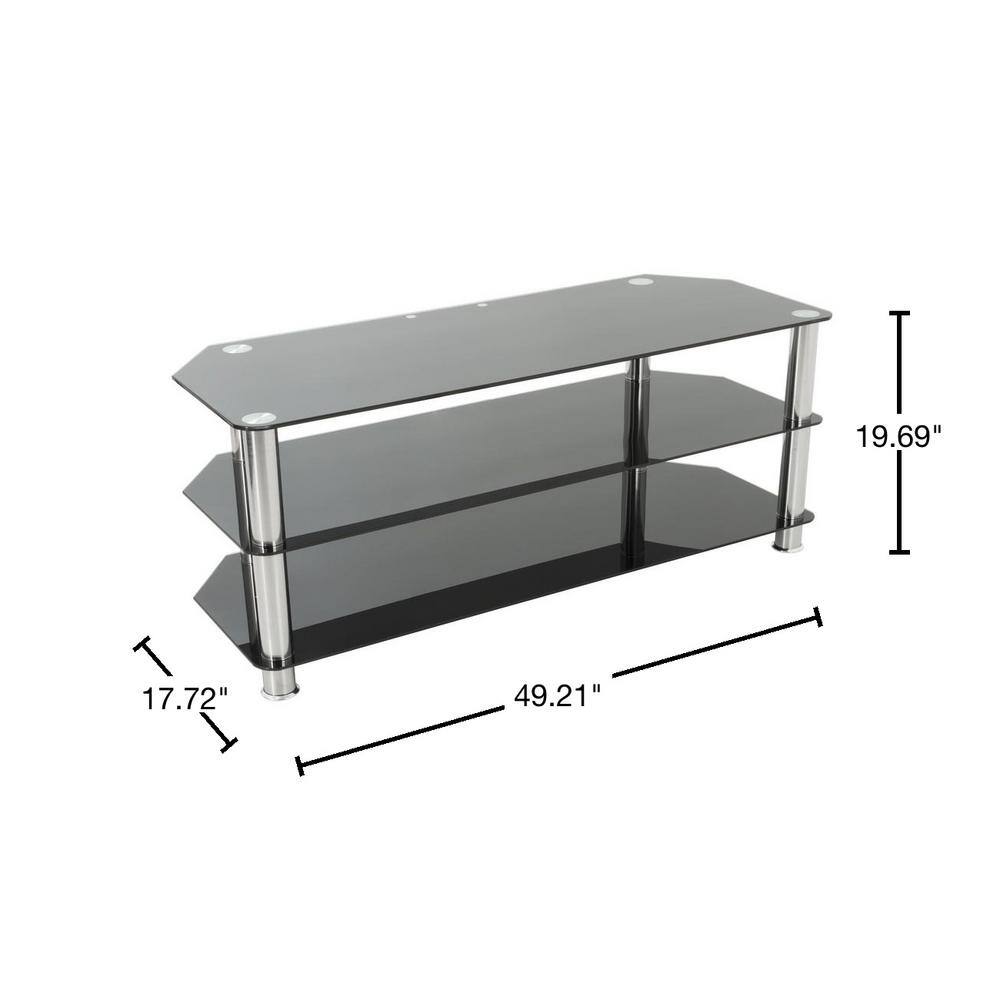 Black Stainless Steel and Glass Corner TV Stand with Cabinet