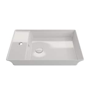 Sottile 23.5 in. White Fireclay Rectangular Vessel Sink with 1-Hole Faucet Deck
