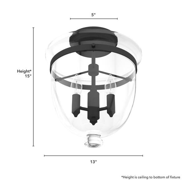 Hunter - Belltown 13 in. 3 Light Natural Iron Semi Flush Mount Bedroom Light