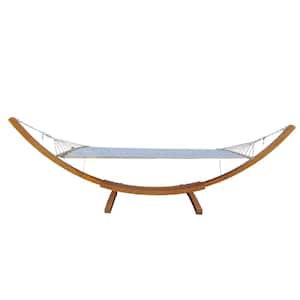 12.8 ft. 1-Person Freestanding Canvas Fabric Hammock Bed with Wood Arc Stand Patio Swing for Indoor and Outdoor