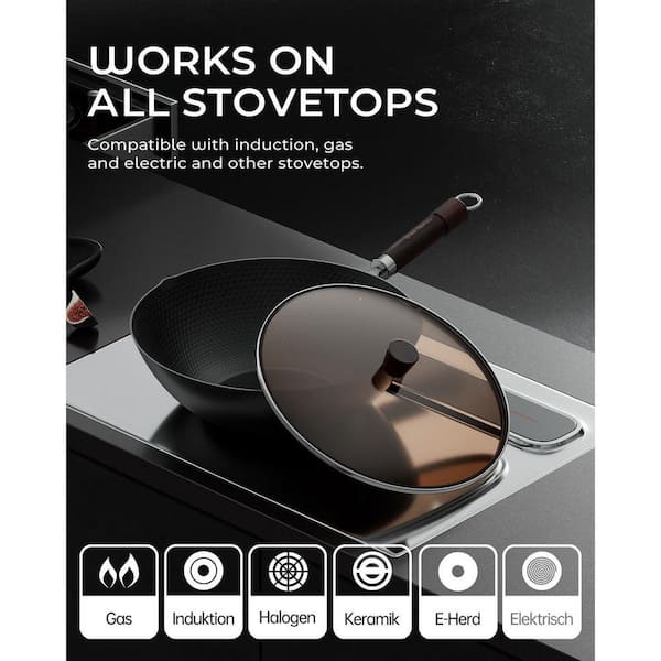 Lynzavix Tripole Nitrided Carbon Steel Wok Pan 11.8 in. Pre