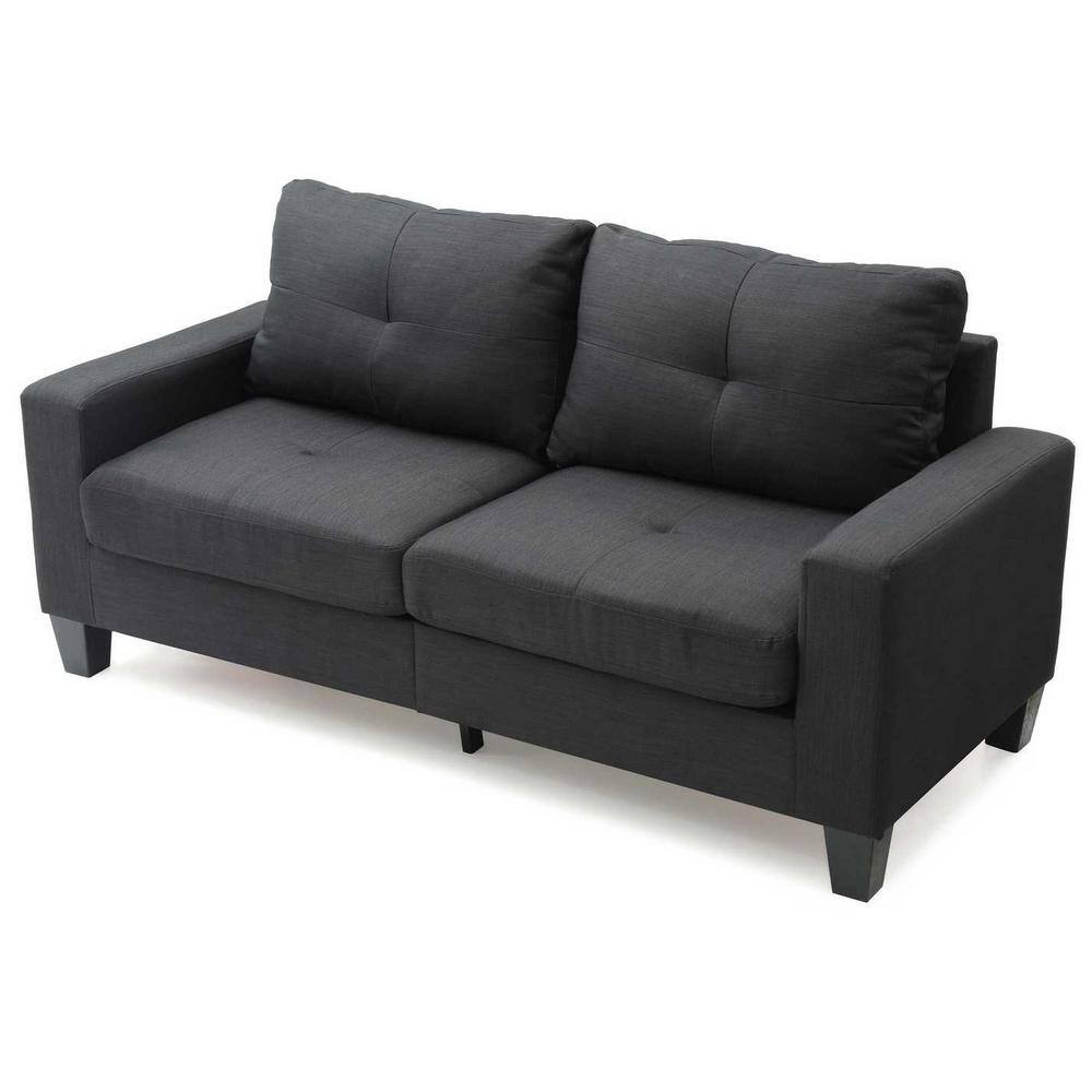 Newbury Black Faux Leather Tufted Chesterfield Sofa with Wooden Frame