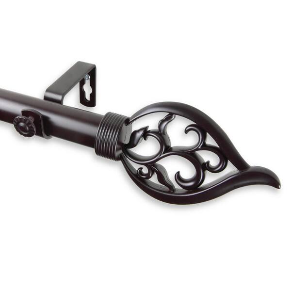 Rod Desyne Flora 160 in. - 240 in. Adjustable 1 in. Dia Single Curtain Rod in Mahogany