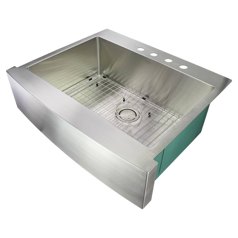 Transolid Diamond Farmhouse/Apron-Front Stainless Steel 30 in. 4-Hole Single Bowl Kitchen Sink in Brushed DTSSF302510-4 - The Home Depot